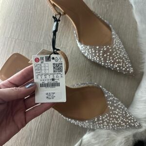 Elegant Pearl-Embellished Silver Heels